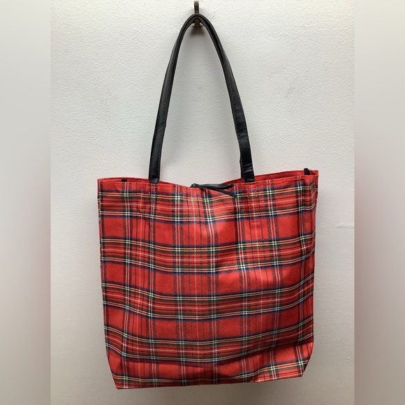 Plaid Tote Bag Red and Black Preloved - Picture 2 of 4